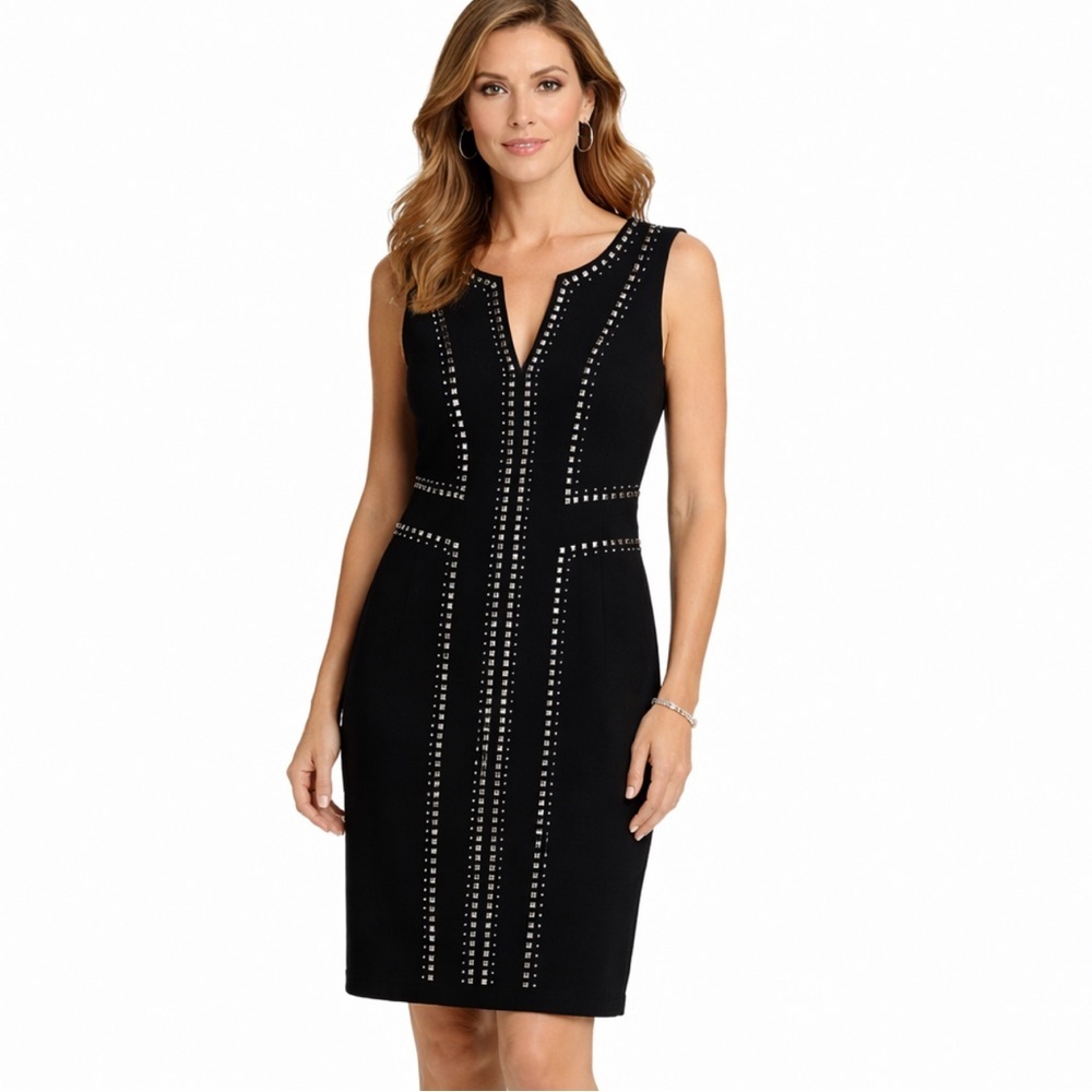 Joseph Ribcoff Studded Knit Sheath Dress Black and Silver Studs Size 8